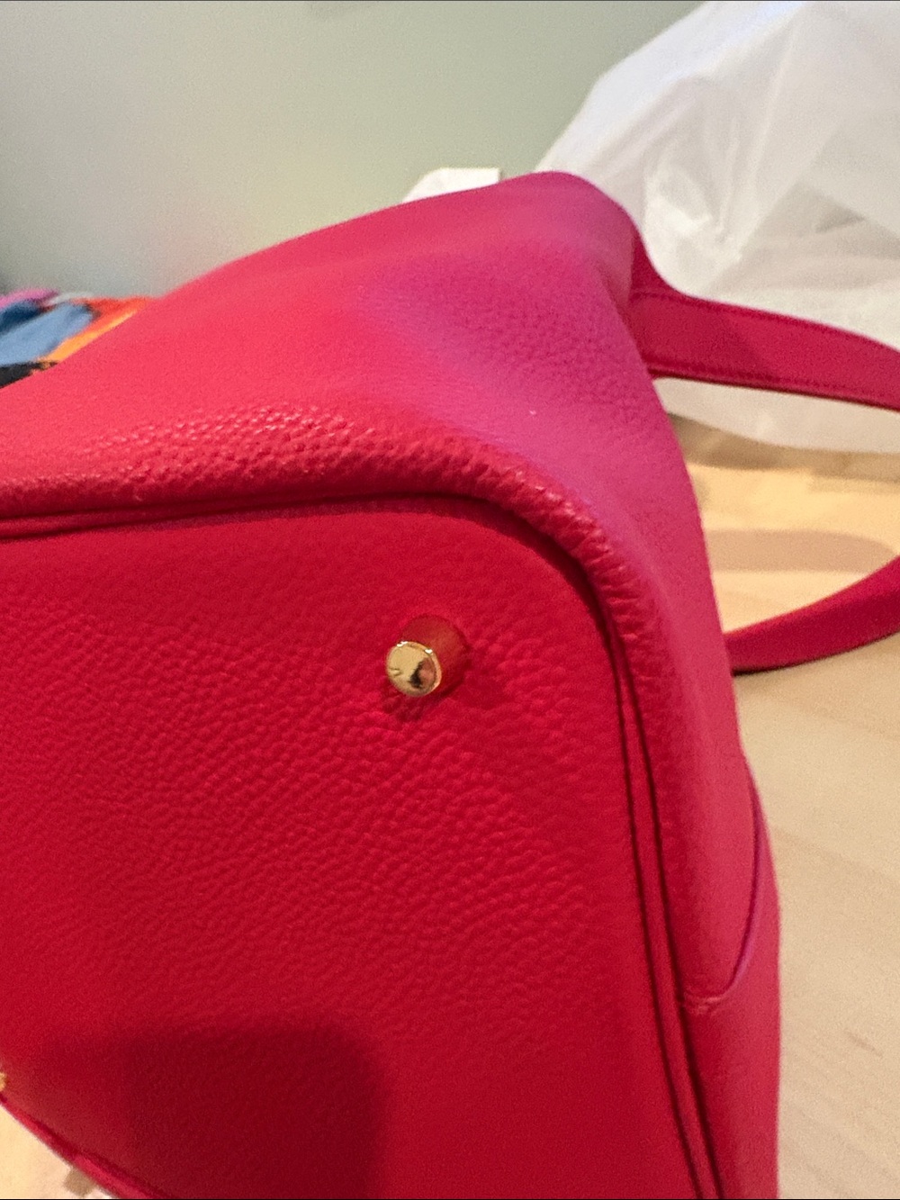 Red Leather Bucket Tote Handbag - Unbranded - Picture 8 of 16